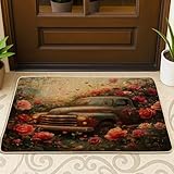 LKW-Fußmatte, Vintage, romantische Rosen, Herzen, Frühlingsrot, waschbar,...