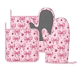 Ofenhandschuhe, Topflappen-Set, rosa Schleifen, Kirsche, Silikon,...