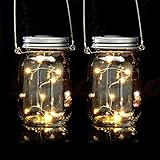 Relaxdays Solar Glas 2er Set, je 8 LED im Einmachglas, Stellen oder...