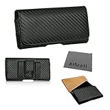 Schwarz Carbon Faser Muster Seite Leder Tasche Case Gürtel Clip Holster +...