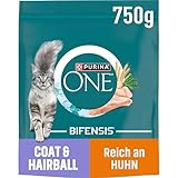ONE BIFENSIS Coat & Hairball Katzenfutter trocken, reich an Huhn, 6er Pack...