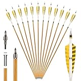 SERfawnCH 12 Carbonpfeile mit Naturfedern 31 Zoll für Bogenschießen...