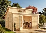 Alpholz Gartenhaus Lausitz ISO - Blockhaus mit Doppel-Pultdach, Massivholz...