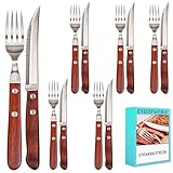 Steakbesteck edelstahl holz set 12 teilig mit 6 teilig Steakmessern und 6...