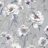 auxua Grau Selbstklebende Tapete Blumen 300CMx44.5CM Blumentapete Vintage...