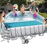 Aufstellpool Set mit Filterpumpe und Solarabdeckung - Rechteckiger Rahmen...