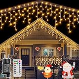 Ollny Eisregen Lichterkette außen 12m, 486 LEDs Weihnachtsbeleuchtung...