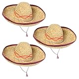 Schramm® 3 Stück Sombrero Strohhüte ø 44cm Mexico Bast Hut Stroh Hut...