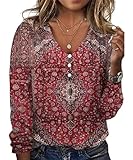 GRMLRPT Langarmshirts Damen Tops Langarm Frühlingblusen V-Ausschnitt...