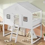 Merax Hochbett 90x200cm, Kinderbett Etagenbett mit Sicherheitsleiter,...