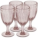 elle decor Set mit 4 Weinkelchen, rosafarbenes Glasgeschirr-Set, farbige...