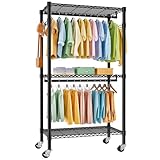 FTEYUET Kleiderständer auf Rollen, Kleiderstange, Schwerlast...