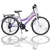 Talson 24 Zoll Kinderfahrrad 21-Gang Shimano Drehgriffschaltung Lila-Weiss...