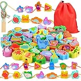 Ophy 48 STK Fädelspiel 6 Themen ab 2 3 4 5 6 Jahre für Kinder Holzperlen,...