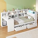 Merax Holzbett Kinderbett 90x200cm, Plattformbett mit Schreibtisch &...