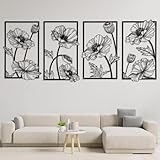YiYa 4 Stück Wanddeko aus Metall Metall Blume Wand Dekor Floral Line...