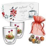 HerzensWahl Teeblumen Geschenkset | 6x Teeblumen, 2x Teetassen &...