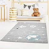 carpet city Kinderteppich Grau - 80x150 cm - Weltall, Rakete, Planet,...