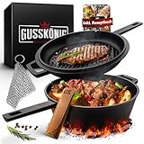 GUSSKÖNIG Dutch Oven - 2 in 1 Eingebrannter Gusseisen Topf 3L & Gusspfanne...