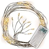 Lichterregen – 48 LED warm weiß 8 silberne Drähte mit je 6 LED Batterie...