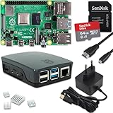 Raspberry Pi 4 4GB Starter-Set | Ultra 64GB Micro SD Karte | USB-C Netzteil...