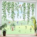 decalmile Fensterbilder Hängende Rebe Fenster Abziehbilder Grün Blätter...