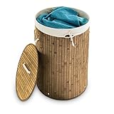 Relaxdays Wäschekorb Bambus, faltbare Wäschetonne mit Deckel, Volumen 70...