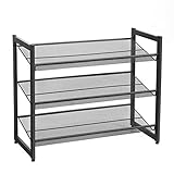 SONGMICS 3 Ebenen Metall-Schuhregal, Meshregal, verstellbare Ablage flach...