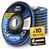 10x Fächerscheibe Ø125mm K60 für Stahl/Edelstahl - Polieren Entroster...