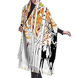 Deer in Trees Foliage Wilderness Cashmere Scarf for Women Men Lightweight...