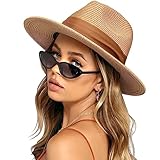 DRESHOW Damen Panama Hut Breiter Krempe Stroh Sommer Fedora Strohhut Panama...