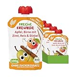 FRECHE FREUNDE Bio Quetschie Apfel, Birne mit Zimt, Reis & Dinkel,...