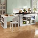 DRIXNO Multifunktionale Kücheninsel mit 150cm+96cm, weißer ausziehbarer...