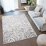 TAPISO Valley Teppich Kurzflor Grau Beige Schwarz Zebra Tiermuster Meliert...