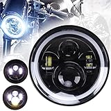 JMTBNO 7 Zoll Motorrad LED Scheinwerfer mit Rundem DRL + Bernstein Blinker...