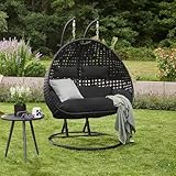 HOME DELUXE - Hängesessel Twin - Schwarz, Höhe 195 cm - inkl. Gestell,...