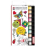 Marabu 0406000000128 - Window Color Garden, 10 x 25 ml Farbe, Malvorlage A4...