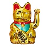 Relaxdays Maneki Neko Winkekatze, Glücksbringer, 16 cm, gold