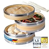 Dimono® Dampfgarer Aus Bambus Mit Edelstahl, 2 Etagen Bambus-Dämpfer Mit...