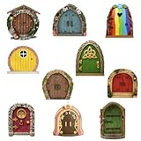 JcvPot 10 Stück Wichtel Tür Set, Feentür Garten, Hölzerne Tiny...