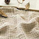 EMME Musselin-Decke, 100% Baumwolle, 152 x 203 cm Beige Sommer-Überwurf...