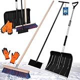 KOTARBAU® Set Schneeschaufel mit Teleskopstiel 84-118 cm Straßenbesen mit...