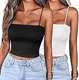 Ekouaer Damen 2 Stück Crop Tank Tops Bauchfreie Spaghettiträger Top...