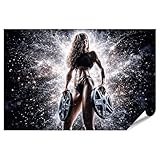 islandburner Premium Poster Muskulöse Frau mit Gewichten im Fitnessstudio...