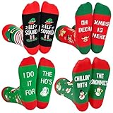 BOFUNX 4 Paare Lustige Weihnachtssocken mit Spruch Christmas Socks Bunte...