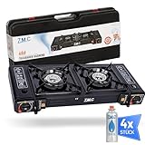 ZMC Camping Gaskocher 2-flammig mit 4X Gaskartuschen 227g, 2,5 KW inkl....