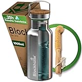 Blockhütte Premium Edelstahl Trinkflasche isoliert 1L mit Naturborsten...