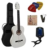 4/4 GITARRE - KONZERTGITARRE IM SET - CLASSIC - WEIß - DECKE LINDENHOLZ -...