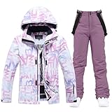 ALSOGO Damen Skijacke & Skihose Set Skianzug 2 teilig Schneeanzug 10.000mm...