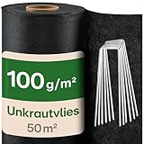 Praknu Unkrautvlies 100g/m2 Extra Stark - 50m2 - Unkrautfolie mit 24...